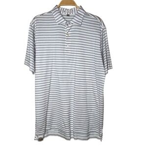 Peter Millar Mens Polo Shirt Medium White Blue Striped Golf Casual‎